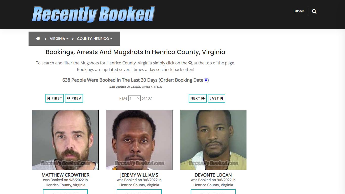 Recent bookings, Arrests, Mugshots in Henrico County, Virginia